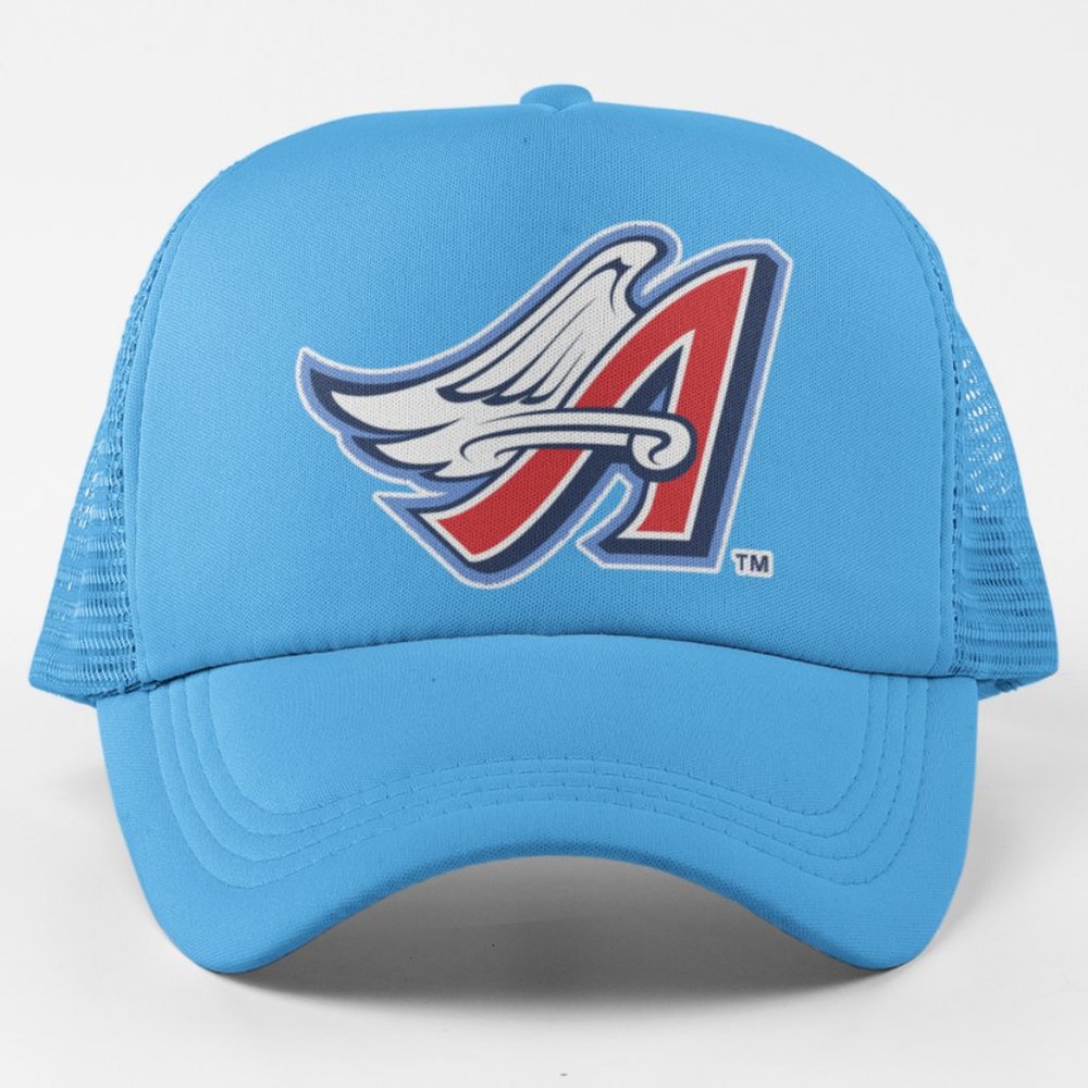 NEW Anaheim Angels 97 Winged A Foam Trucker Snapback Hat LIGHT BLUE